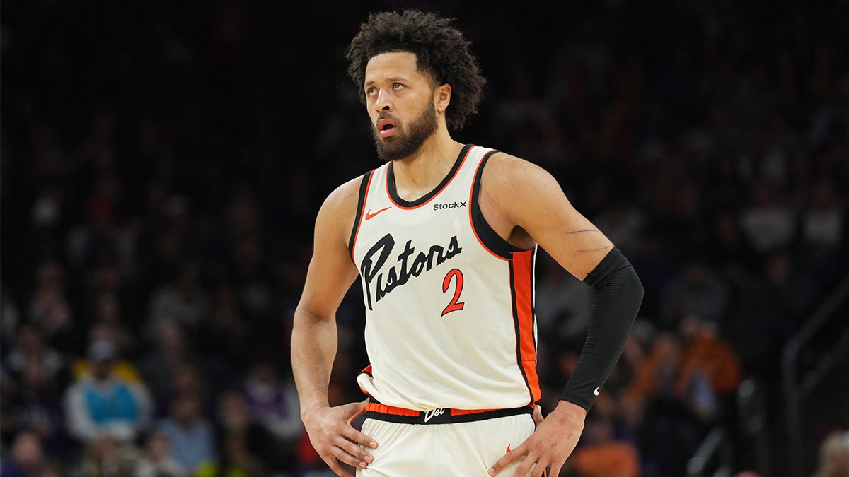 Detroit Pistons guard Cade Cunningham (2) looks on against the Phoenix Suns during the second half at Footprint Center.